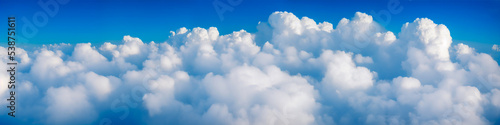 Fototapeta Naklejka Na Ścianę i Meble -  Heavenly sky. Beautiful aerial view of white clouds on a blue background. Flying above the clouds. Airplane view. Cumulus clouds. Stratosphere, atmosphere background. Render


