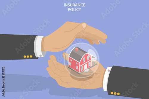 3D Isometric Flat Vector Conceptual Illustration of Home Insurance Policy, Financial Security and Protection