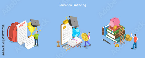 3D Isometric Flat Vector Conceptual Illustration of Education Financing, Student Loan