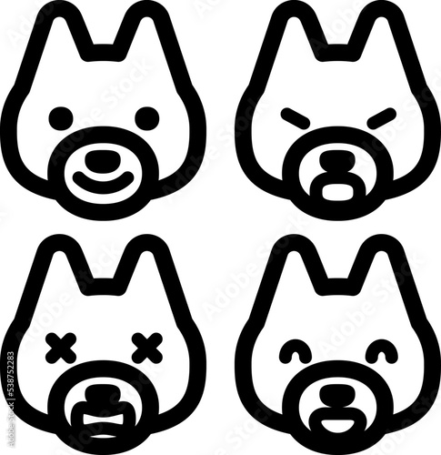 シンプルな犬の表情アイコンセット