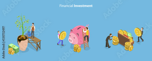 3D Isometric Flat Vector Conceptual Illustration of Financial Investment, Business Growth and Commerce Solutions