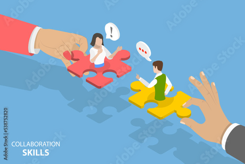 3D Isometric Flat Vector Conceptual Illustration of Collaboration Skills, Partnership and Engagement for Development