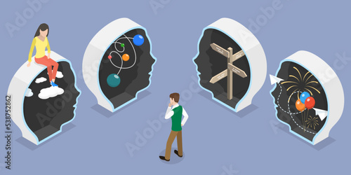 3D Isometric Flat Vector Conceptual Illustration of Diversity Of Human Minds, Personal Attitude and Lifestyle