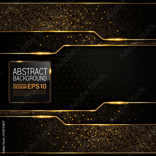 black gold background, golder dot and line luxury image abstract, overlap layer shadow gradients space composition,square size for banner, template design