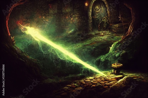 Wizard in the dark dungeon, digital painting.