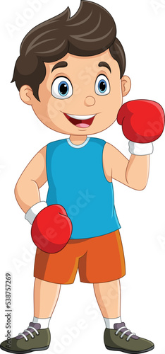 Cartoon boy boxing on white background