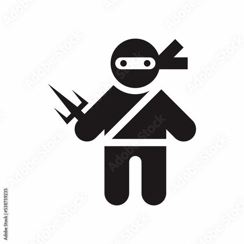 Cute cartoon character and icon design of ninja with trident arsenal.