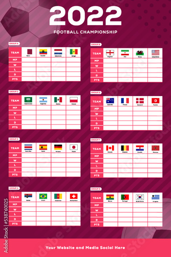 template group tables competition for the football championship 2022 in Qatar