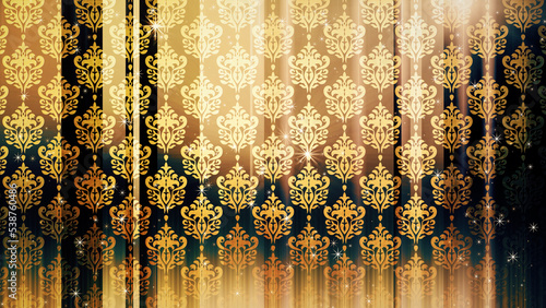 色のついた背景にキラキラが舞い、光が左右に動く