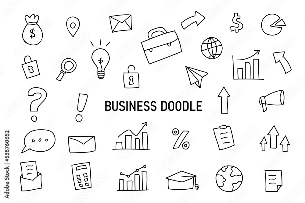 Set of business doodle vector. Marketing icon simple sketch Set of business doodle vector. Marketing icon simple sketch