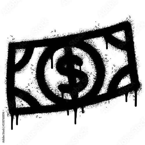 Spray Painted Graffiti dollar icon Word Sprayed isolated with a white background. graffiti cash icon with over spray in black over white. Vector illustration.