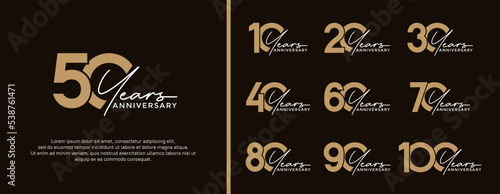 set of anniversary logo flat gold color on black background for celebration moment