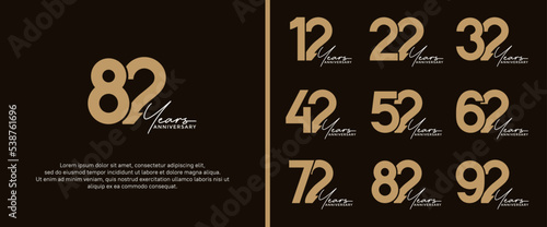 set of anniversary logo flat gold color on black background for celebration moment