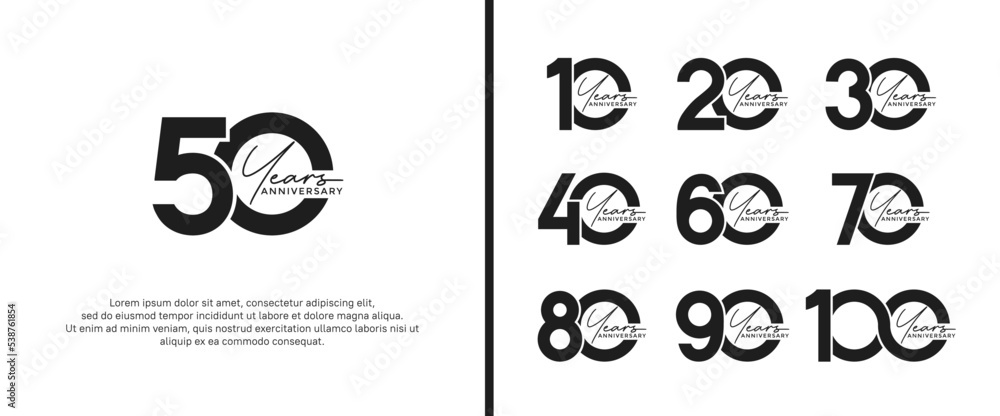 set of anniversary logo flat black color on white background for celebration moment set of anniversary logo flat black color on white background for celebration moment