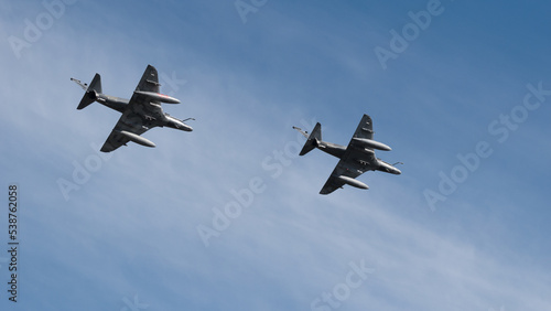 Canvastavla pareja de aviones de combate argentinos volando en formacion cerrada a gran velo