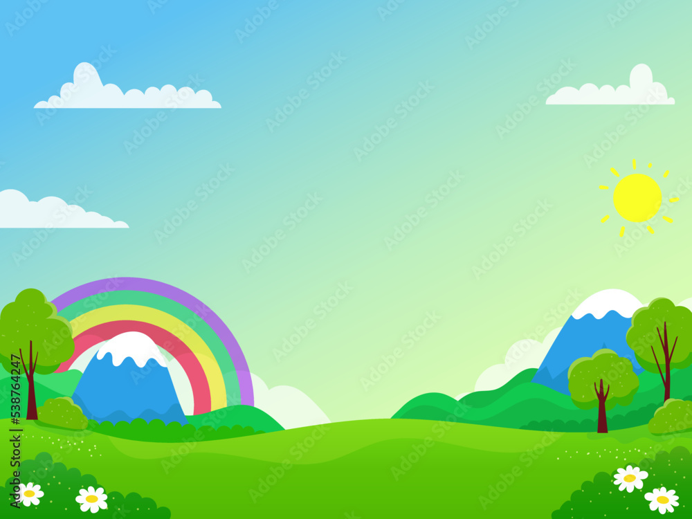 Fototapeta premium Cute nature landscape vector illustration suitable for kids' backgrounds or wallpaper