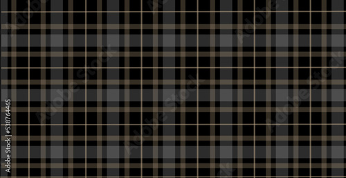 Black plaid fabric texture with beige stripes vector background.