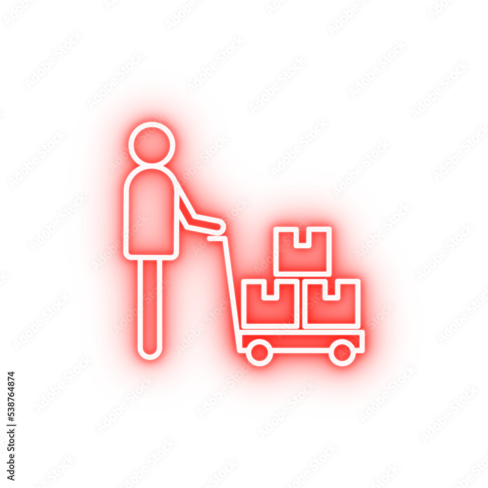 worker with a cart outline neon icon worker with a cart outline neon icon