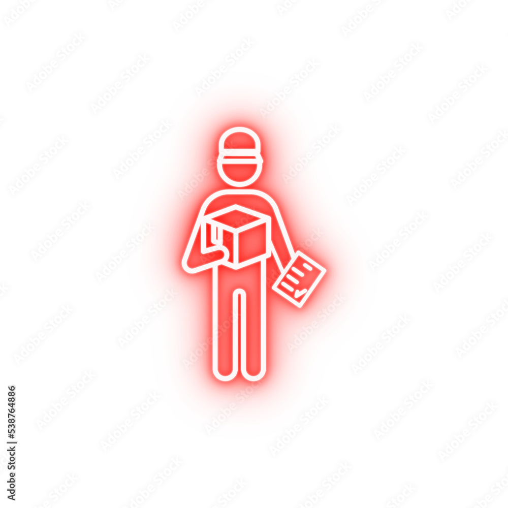 Fototapeta premium postal worker with parcel outline neon icon