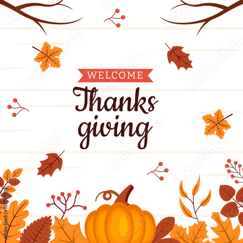 Happy Thanksgiving Celebration Post Flat Background Cartoon Hand Drawn Templates Illustration