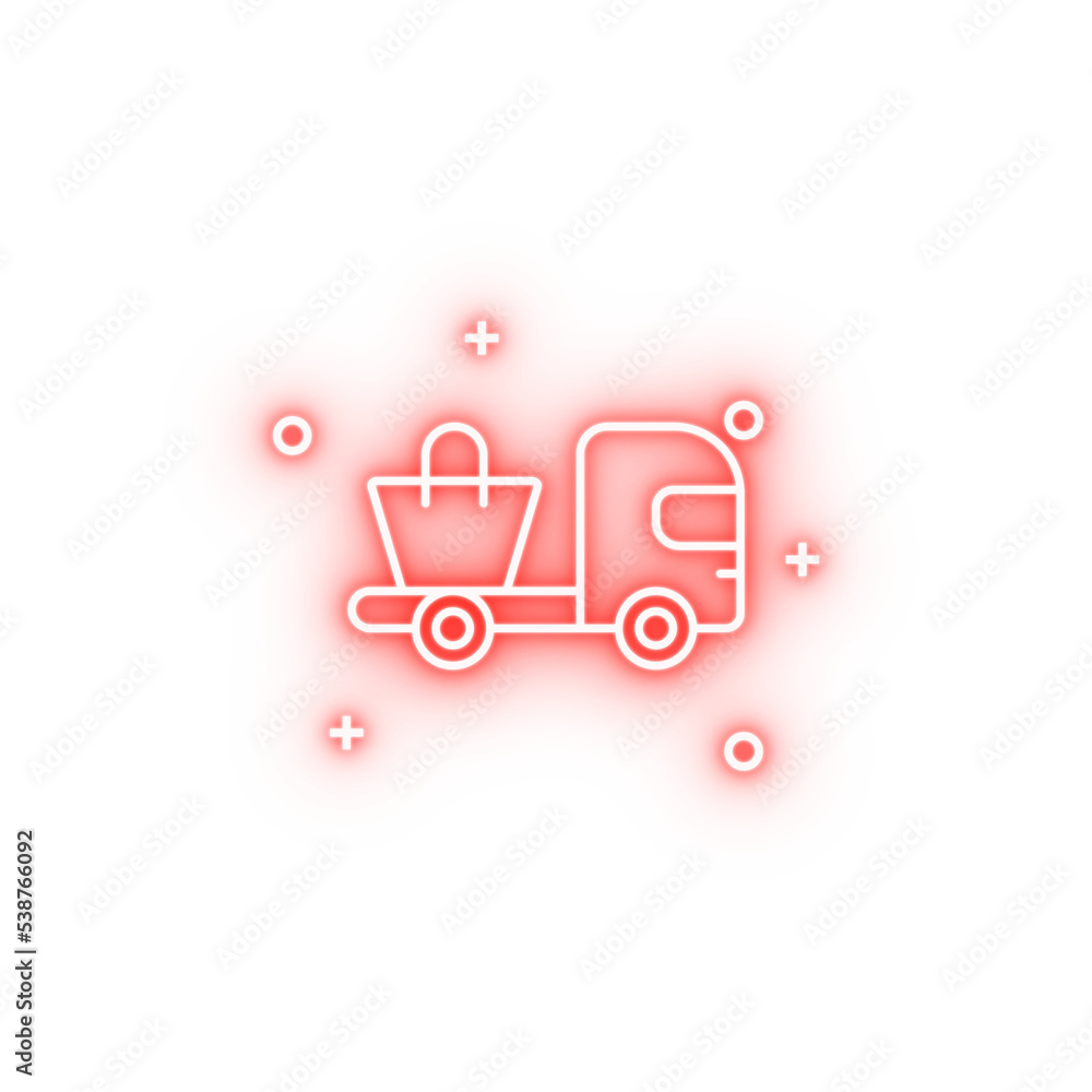 Delivery truck shopping bag neon icon Delivery truck shopping bag neon icon