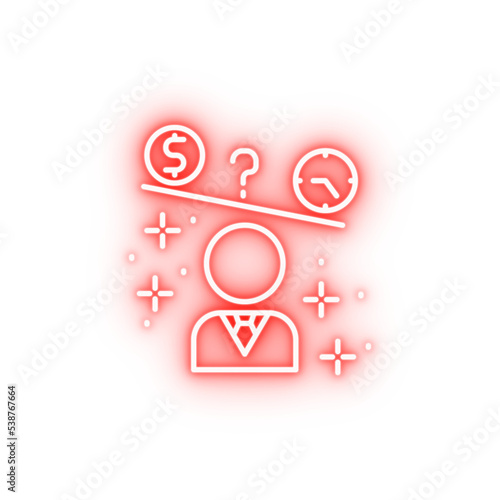 Human clock dollar neon icon