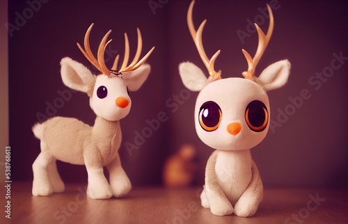 3D Rendered computer-generated holiday Reindeer for the 2022-2023 Winter Holiday. Special edition Christmas reindeer with realistic fur and kawaii look photo