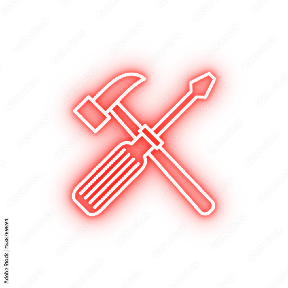 hammer and screwdriver outline neon icon hammer and screwdriver outline neon icon