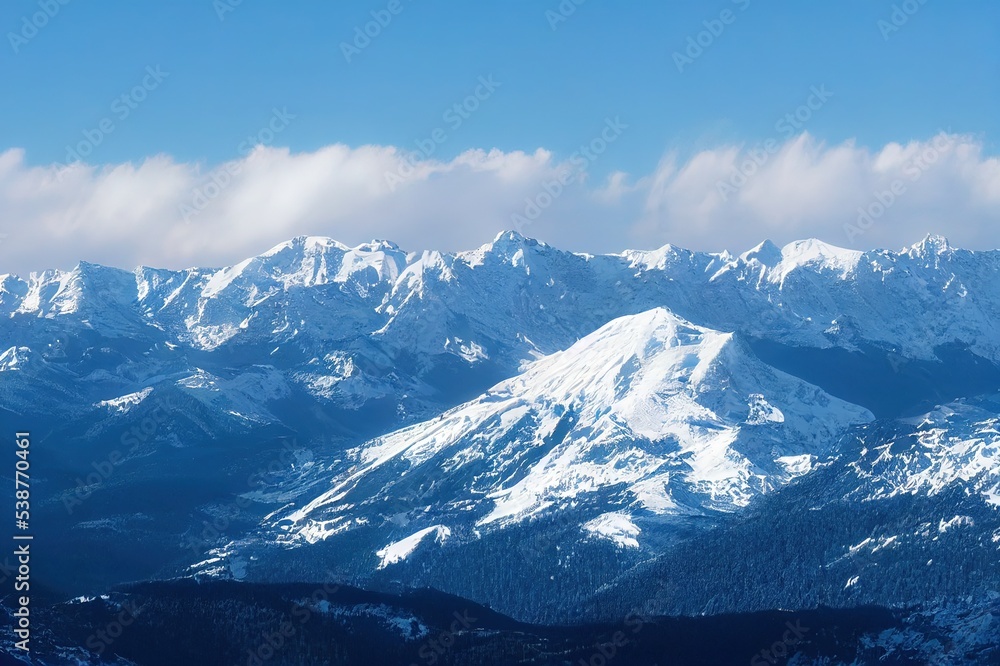 Mountain peaks covered with snow. Snowy mountain peaks. Mountain peak in snow. Winter mountain peak snow