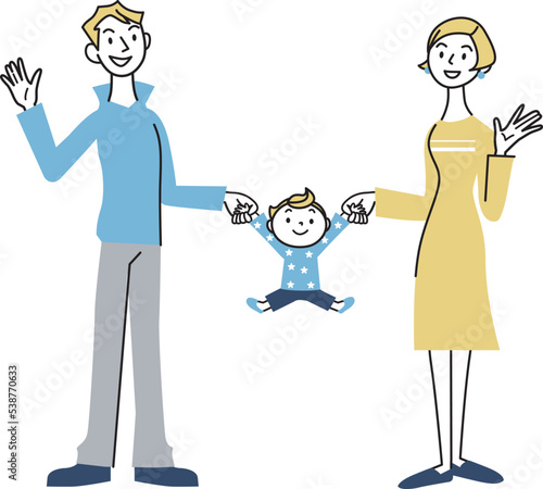 夫婦と赤ちゃんの手を繋ぐイラスト