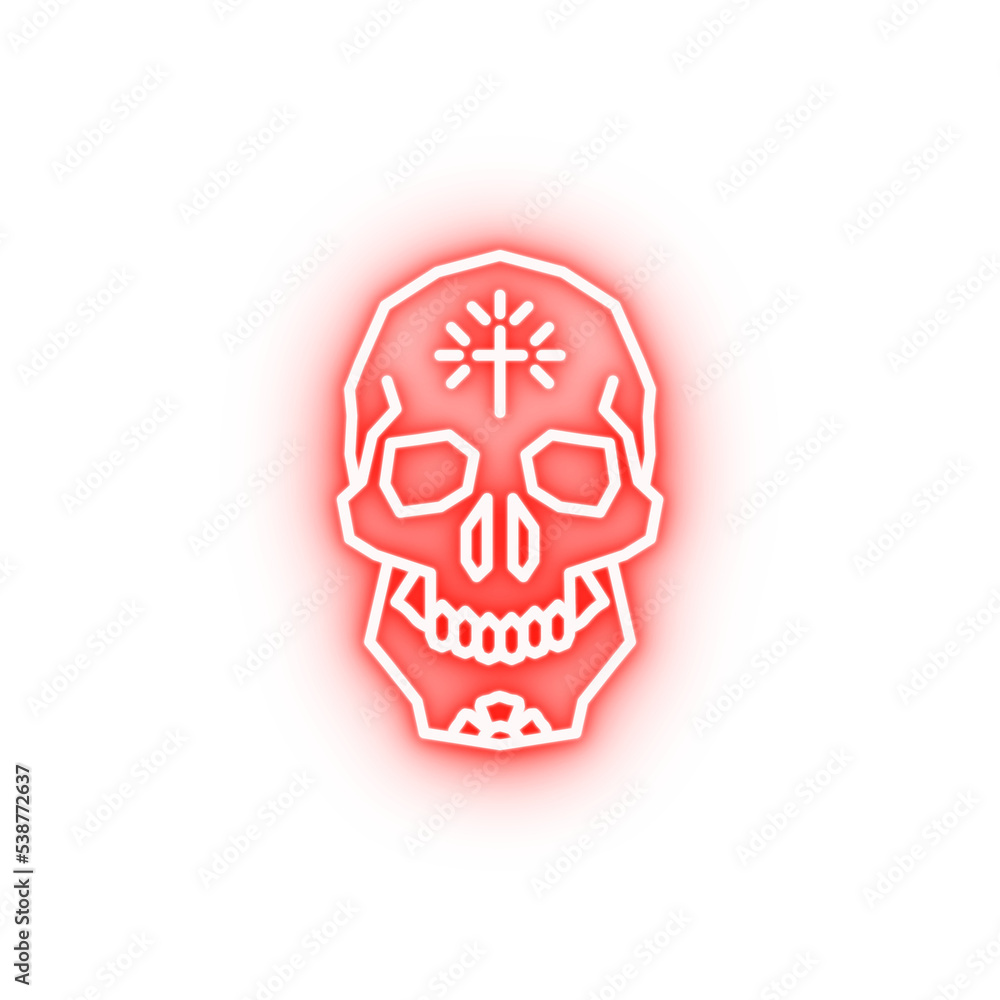Skull cross flower plant neon icon Skull cross flower plant neon icon