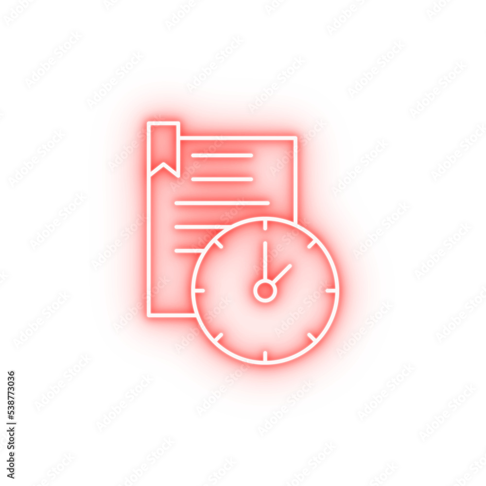 Work clock time document neon icon Work clock time document neon icon
