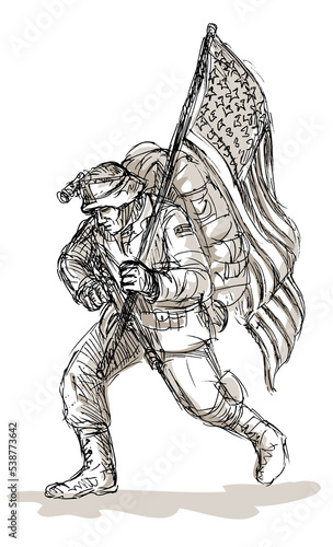 American soldier with rifle flag