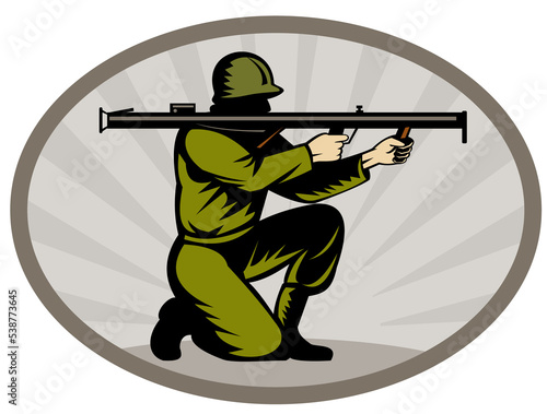 Canvas Print World war two soldier aiming bazooka side