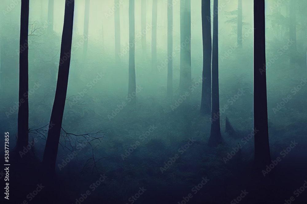 Fototapeta premium Spooky light in foggy forest