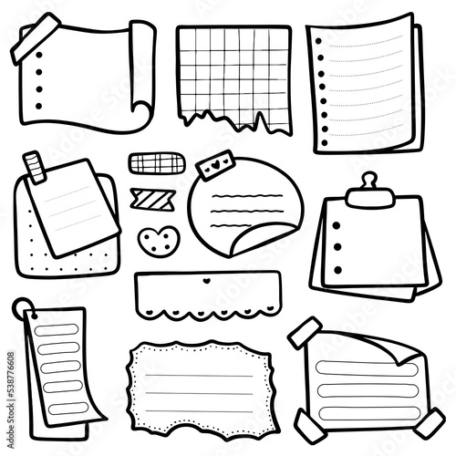 Cute hand drawn planner, journal, notepad, paper sheet, sticky note, vector illustration