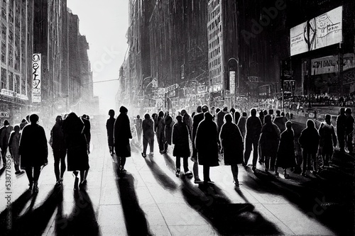 Anonymous crowd of people walking on a busy New York City street