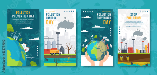 National Pollution Prevention Day Social Media Stories Cartoon Hand Drawn Templates Illustration
