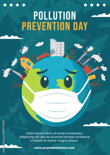 National Pollution Prevention Day Flyer Flat Cartoon Hand Drawn Templates Illustration