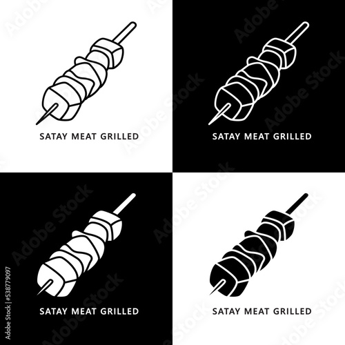 Satay Food Logo. Food and Drink Illustration. Meat grilled Asian food Icon Symbol