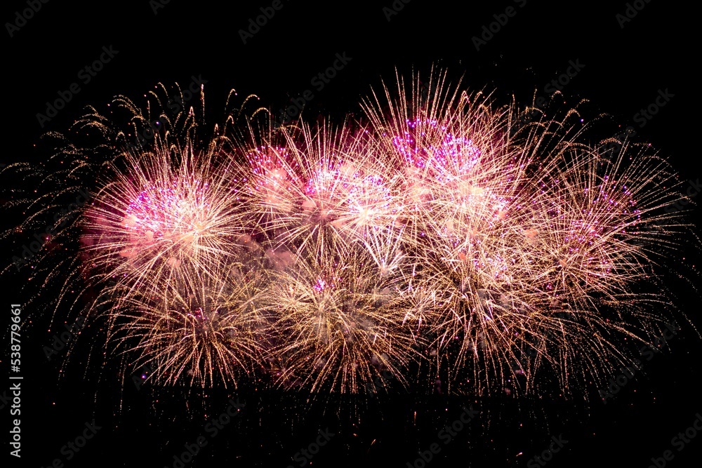 Fireworks light up the sky with a dazzling display. Fireworks in celebration of anniversary night.
Huge fireworks explosions over a party in the park. In front of the black night sky. Fireworks light up the sky with a dazzling display. Fireworks in celebration of anniversary night.
Huge fireworks explosions over a party in the park. In front of the black night sky.