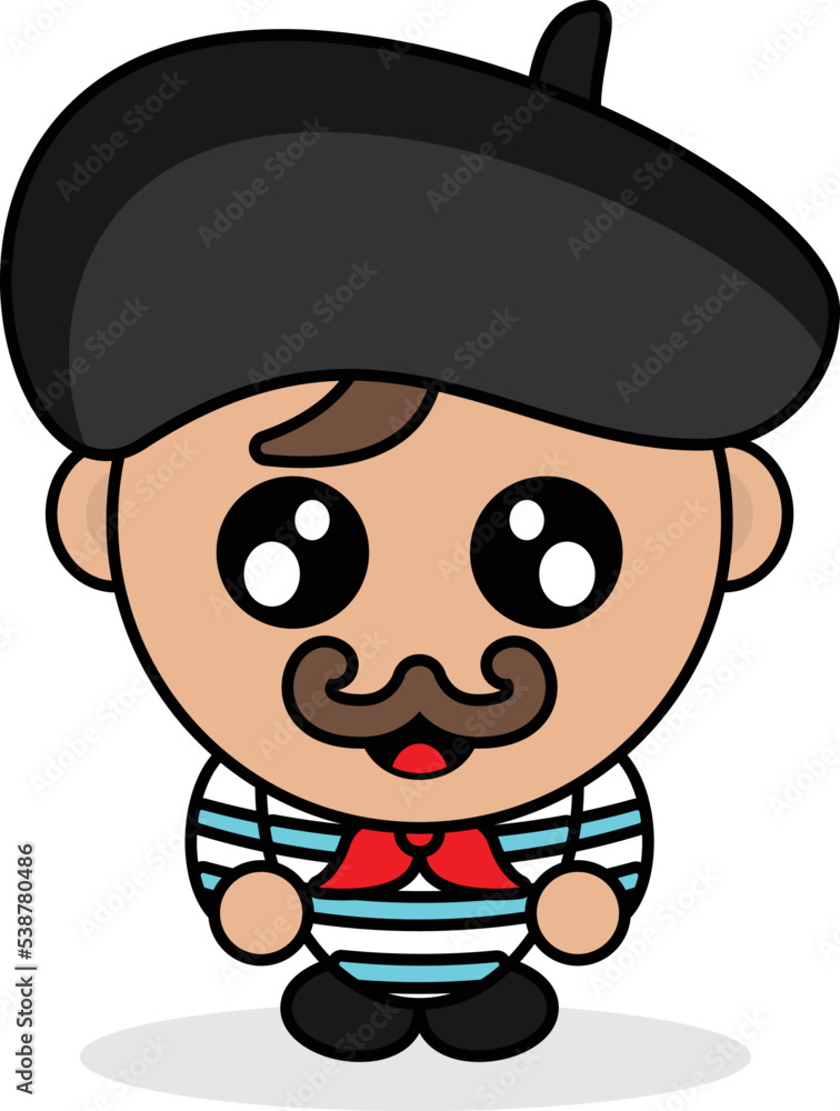 cute french country boy mascot character cartoon vector illustration