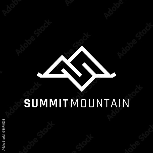Modern Outline Mountain Logo letter S or M