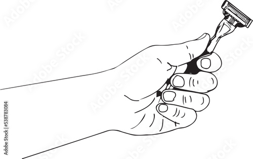 hand holding a shaving razor silhouette, razor in a female hand vector illustration. Barber's hand holding a razor