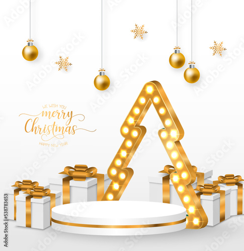 Abstract minimal mock up scene. geometry podium shape for show cosmetic product display. stage pedestal or platform. winter christmas white background