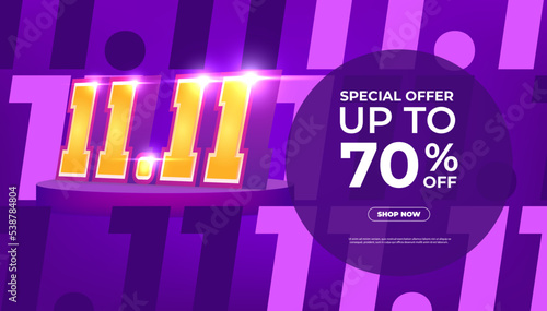 11.11 Shopping day Poster or banner. 11.11 Online sale banner template design for social media and website.