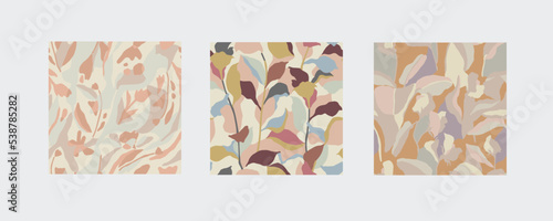 Vector flower and layers with pastel color illustration seamless repeat pattern 3 design set