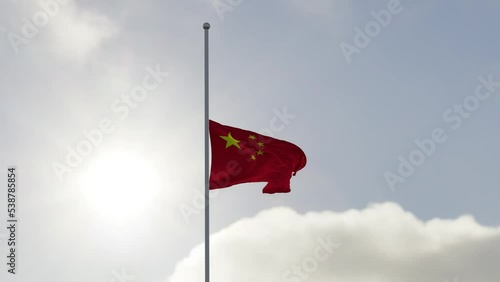 Flag of China half mast in the wind. High bitrate slow motion animation in 4K. photo