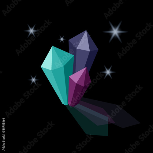 Mysterious magic crystals. Tools for witchcraft rituals. Vector illustration.