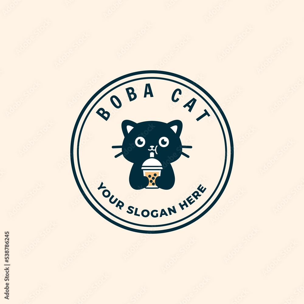 Cute cat drinking bubble tea or boba mascot logo Cute cat drinking bubble tea or boba mascot logo